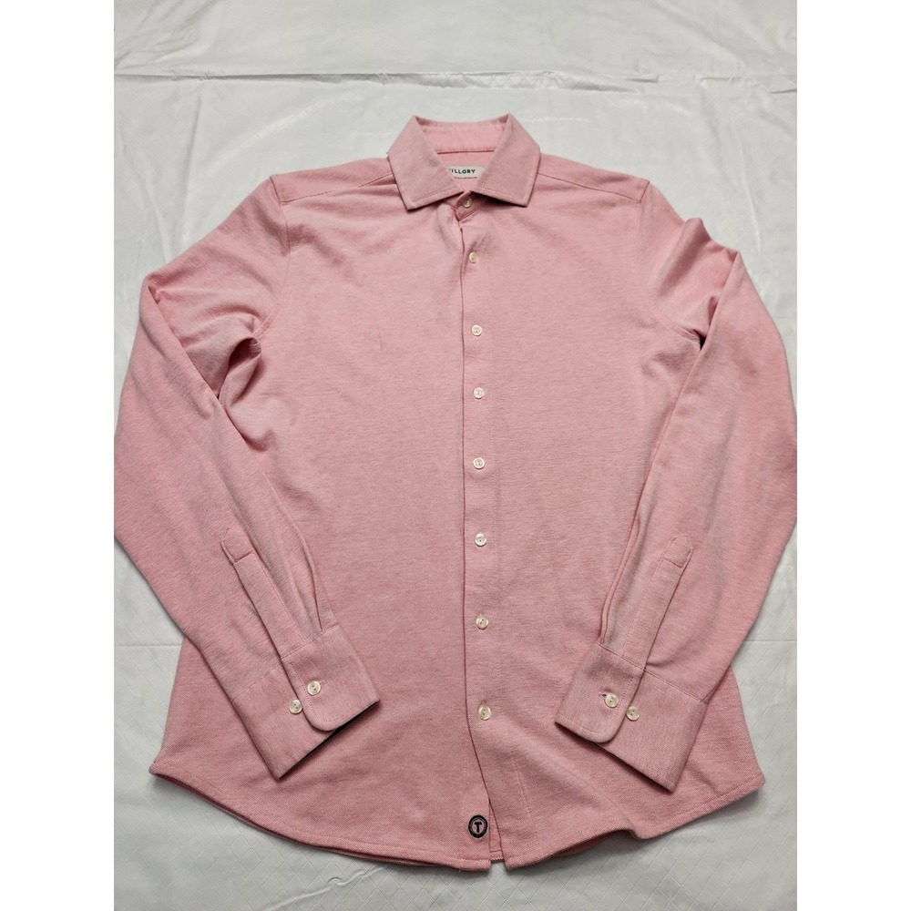 Twillory Shirt Mens 15 34/35 Pink Solid Knit Stretch Slim Fit Dress Shirt